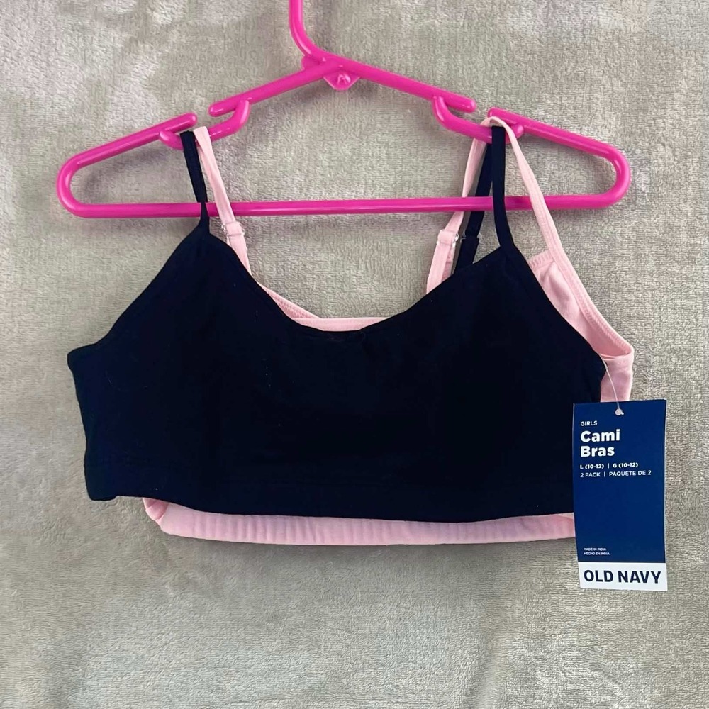 Old Navy Girls Cami Bras 2-Pack Black Pink Cotton Stretch Size L 10-12 NWT
